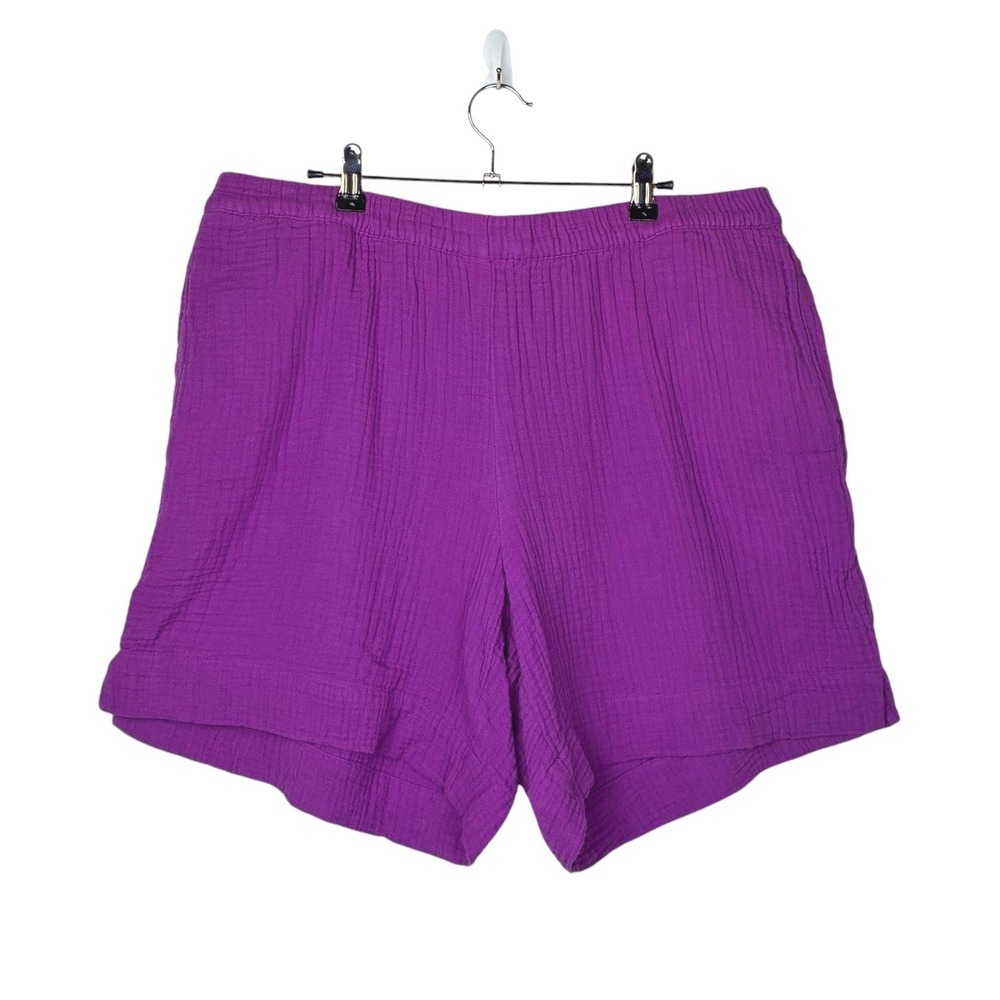 J. Jill Womens Gauzy Cotton Pull On Shorts 7" Inseam Size L Purple Vacation